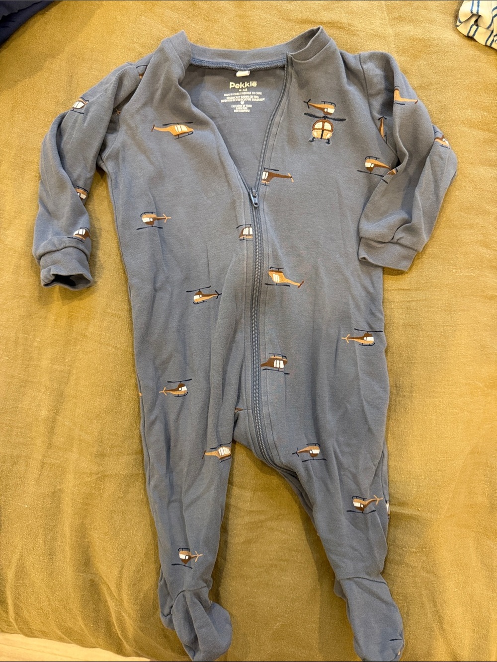4/ $25 Pekkle Blue Helicopter Zip-Up Footie